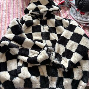 Checkered Faux Fur Coat